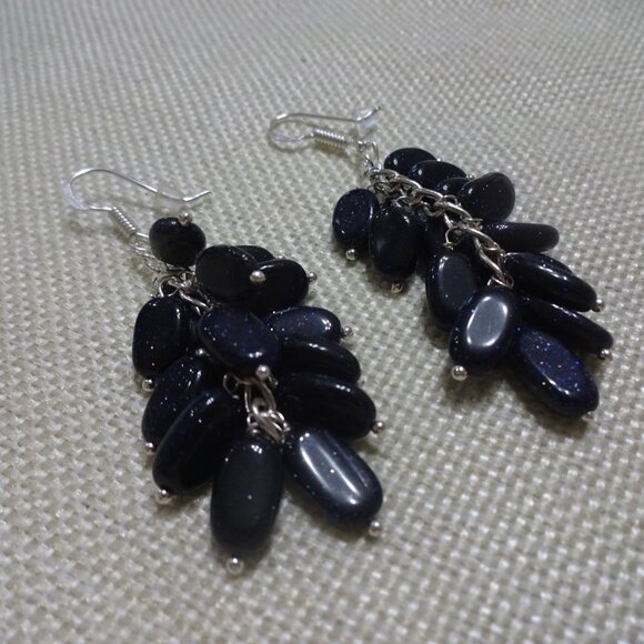 Beautiful BLUE SUNSTONE Waterfall Handmade Sterling 925 Dangle Earrings #533C - Picture 2 of 3